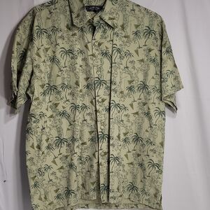 Ron Jon Green Casual Button Down Shirt with Abstract Plant Motifs